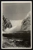 Postcard of downstream face of Hoover Dam, circa 1935-1936