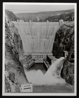 Photograph of downstream face of Hoover Dam, circa 1935-1936