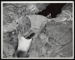 Aerial photograph of Hoover Dam, Colorado River, Black Canyon, circa 1934-1936