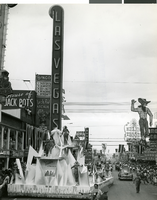 Photograph of a Sands Hotel float in a parade on Fremont Street, Las Vegas, circa 1950s