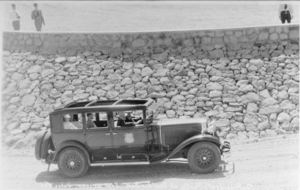 Film transparency of Franklin D. Roosevelt in his car, Hoover Dam, September 30, 1935