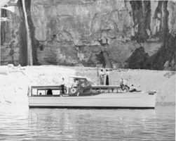 Film transparency of a passenger boat at Emery Falls, Lake Mead, circa 1930s-1950s