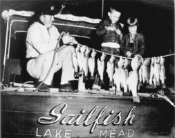 Film transparency of fish and a fishing boat, Lake Mead, circa 1934-1950s
