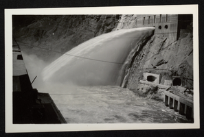 Photograph of open valves at Hoover Dam, circa 1935