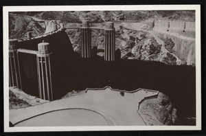 Postcard of intake towers at Hoover Dam, circa 1935