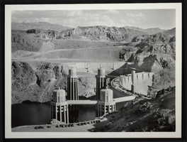 Photograph of intake towers at Hoover Dam, circa 1935