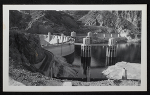 Photograph of intake towers at Hoover Dam, circa 1935