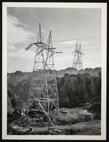 Photograph of Hoover Dam tower and lines, circa 1935
