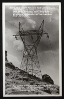 Postcard of Hoover Dam tower and lines, circa 1935