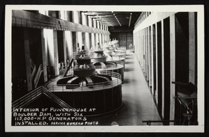 Postcard of powerhouse at Hoover Dam, circa 1935-1940