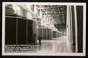 Postcard of power generators at Hoover Dam, circa 1935-1940