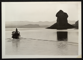 Photograph of Campanile rock formation, Lake Mead, circa 1934-1950s
