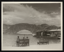 Photograph of people on beach in Hemenway Harbor, Lake Mead, Nevada, circa 1930s-1940s