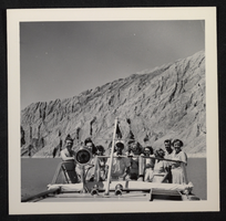 Photograph of passengers on boat at Hoover Dam, circa late 1930s-1950s