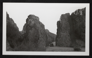 Photograph of road through desert mountains, Southwest United States, circa 1930s-1950s