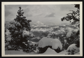 Photograph of snow in the Grand Canyon, circa 1930s-1940s