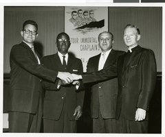 Photograph of four unidentified men at a Four Chaplains memorial event, Las Vegas, February 7, 1960