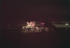Film transparency of the Last Frontier Hotel and fire station, Las Vegas, circa 1940s