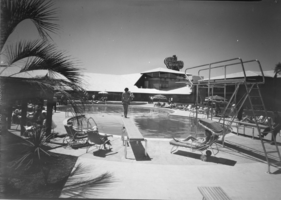 Film transparency of the Desert Inn pool area, Las Vegas, circa 1950s
