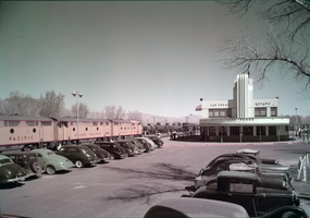 Film transparency of railroad depot, Las Vegas, circa 1930-1940s