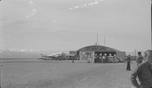 Film transparency of an airport and a Trans World Airlines terminal, Boulder City, Nevada, circa 1930s-1940s