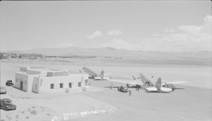 Film transparency of an airport and Trans World Airlines (TWA) terminal, Boulder City, circa 1930s