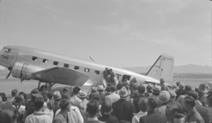 Film transparency of an airplane at the Trans World Airlines airport terminal, Boulder City, Nevada, circa 1930s