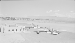 Film transparency of airplanes at the Trans World Airlines terminal, Boulder City, Nevada, circa 1930s