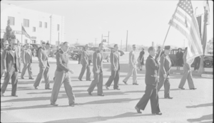 Film transparency of Armistice Day parade, Boulder City, Nevada, circa November 1939