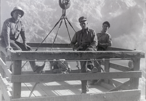 Film transparency showing construction workers at Hoover Dam, circa 1930s