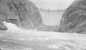 Film transparency of Hoover Dam's downstream face, circa mid 1930s