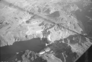 Film transparency showing an aerial view of Hoover Dam, circa late 1930s