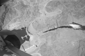Film transparency showing an aerial view of Hoover Dam, circa 1930s