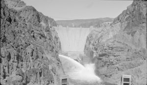 Film transparency showing outlet works at Hoover Dam, circa mid 1930s