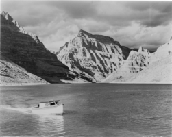 Film transparency showing a boat on Lake Mead, circa 1930s