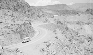 Film transparency of a highway near Hoover Dam, circa 1930s