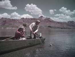 Film transparency showing men fishing on the Colorado River, circa 1930s