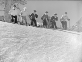 Film transparency showing skiers at Mount Charleston Park Resort, Nevada, circa 1937