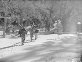 Film transparency showing skiers at Mount Charleston Park Resort, Nevada, circa 1937