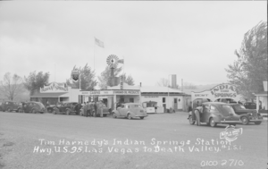 Film transparency of Tim Harnedy's Indian Springs Station, Nevada, circa 1930s-1940s