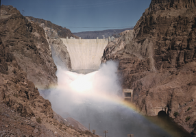 Film transparency of the downstream face of Hoover Dam, circa 1940s-1950s
