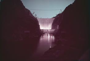 Film transparency of downstream face of Hoover Dam, circa 1940s-1950s