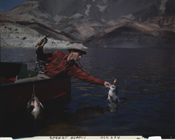 Film transparency showing a fisherman at Lake Mead, circa 1940s-1950s