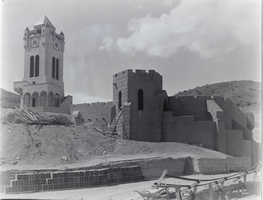 Film transparency of construction on Scotty's Castle, Death Valley, California, circa 1922 to 1931