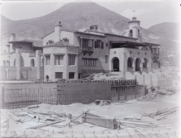 Film transparency of construction on Scotty's Castle, Death Valley, California, circa 1922 to 1931