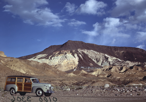 Film transparency of an automobile near Furnace Creek, Death Valley, California, circa 1940s