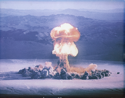 Photograph of a nuclear bomb blast near Frenchman Flats, Nevada, 1957