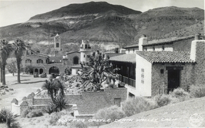 Postcard showing Scotty's Castle in Death Valley, California, circa 1930s to 1950s