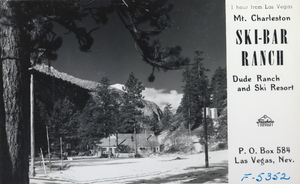 Postcard showing cabins at Mount Charleston Ski-Bar Ranch, Nevada, circa 1930s-1950s