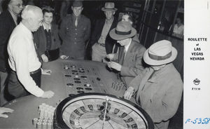 Postcard showing roulette players in Las Vegas, circa 1940s